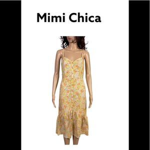 Mimi Chica yellow ditsy floral print buttoned peplum cottagecore midi dress M